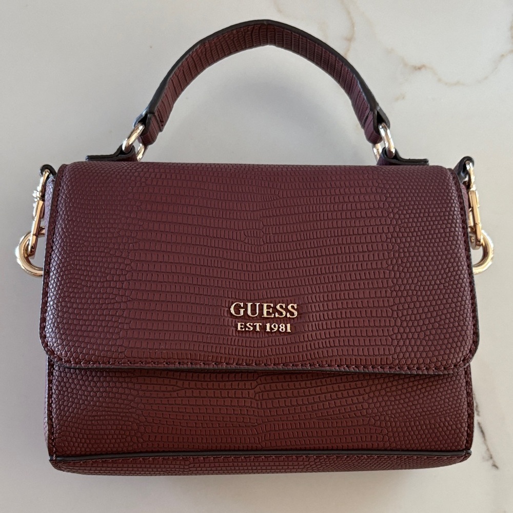 Guess Dark Red Textured Crossbody Bag